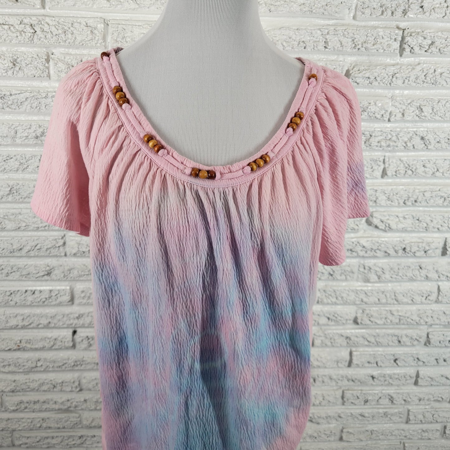 Just My Size 1X Multicolor Tie Dye Tee Beaded Top Cotton Blend Shirt TIE1E