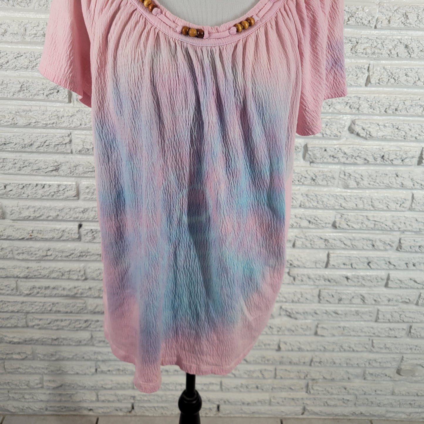 Just My Size 1X Multicolor Tie Dye Tee Beaded Top Cotton Blend Shirt TIE1E