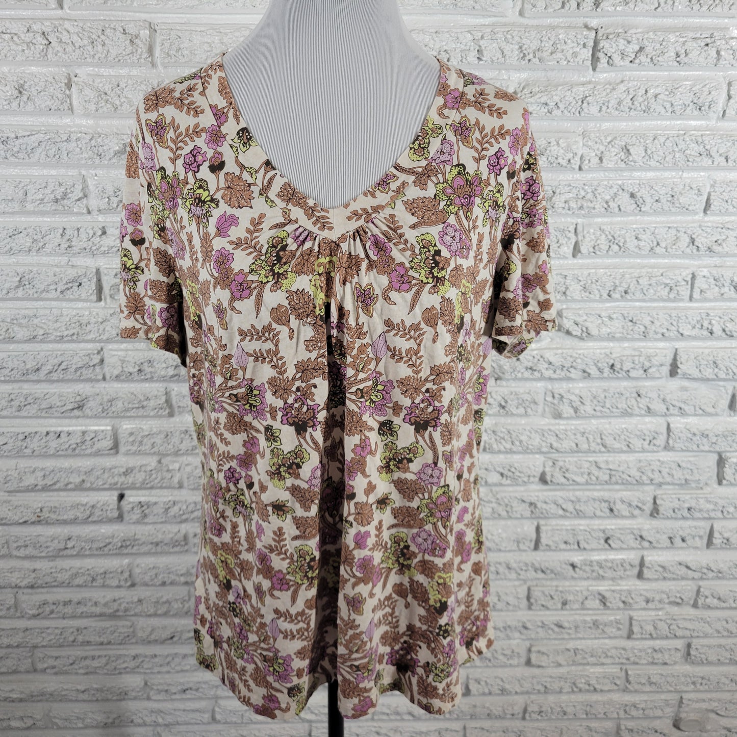 Charter Club Womens Floral V Neck T Shirt XL Multicolor Short Sleeve FLO19E