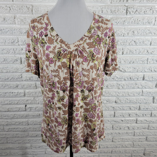 Charter Club Womens Floral V Neck T Shirt XL Multicolor Short Sleeve FLO19E