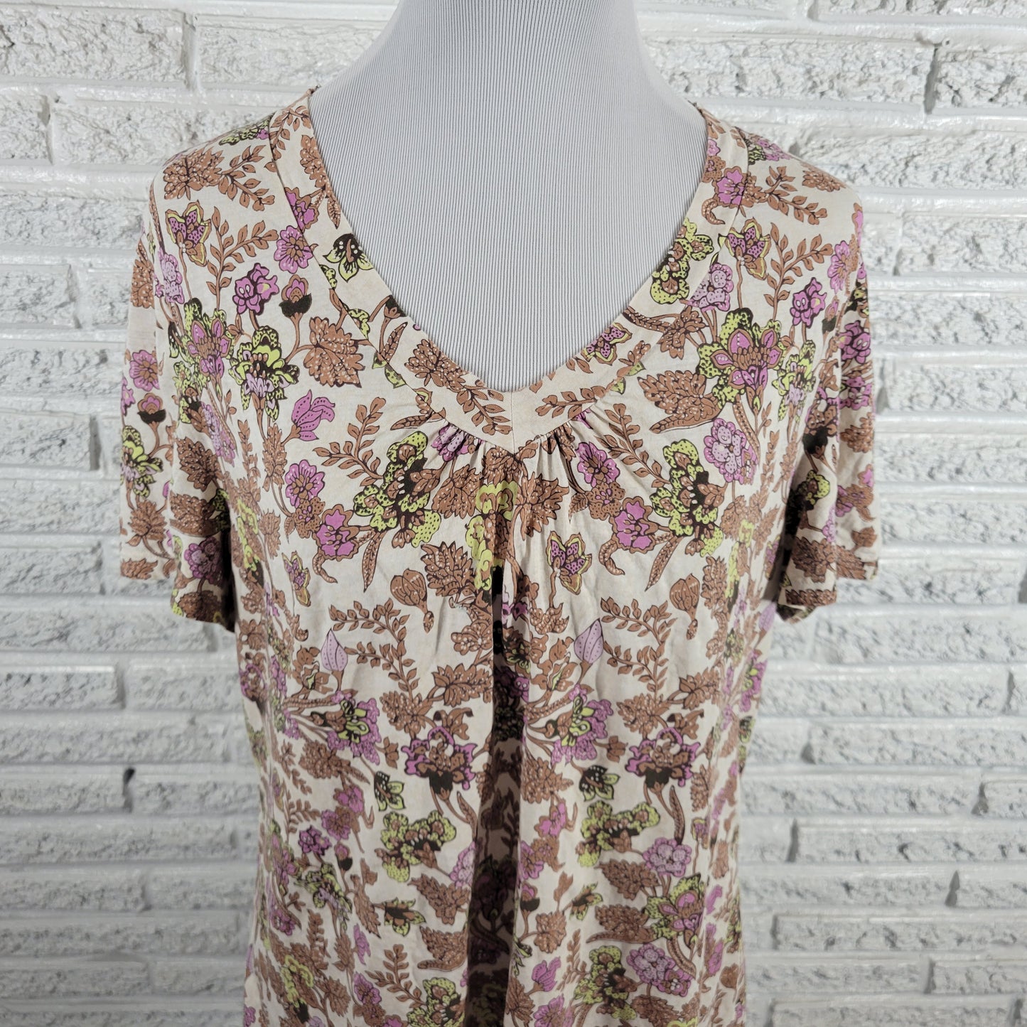 Charter Club Womens Floral V Neck T Shirt XL Multicolor Short Sleeve FLO19E