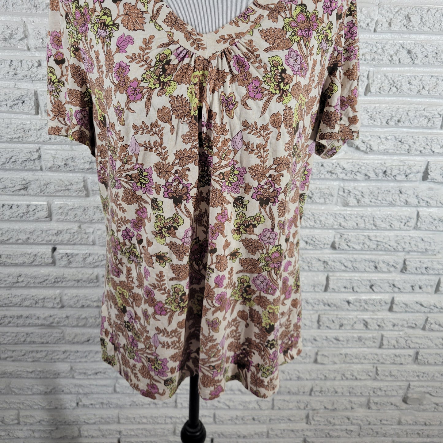 Charter Club Womens Floral V Neck T Shirt XL Multicolor Short Sleeve FLO19E