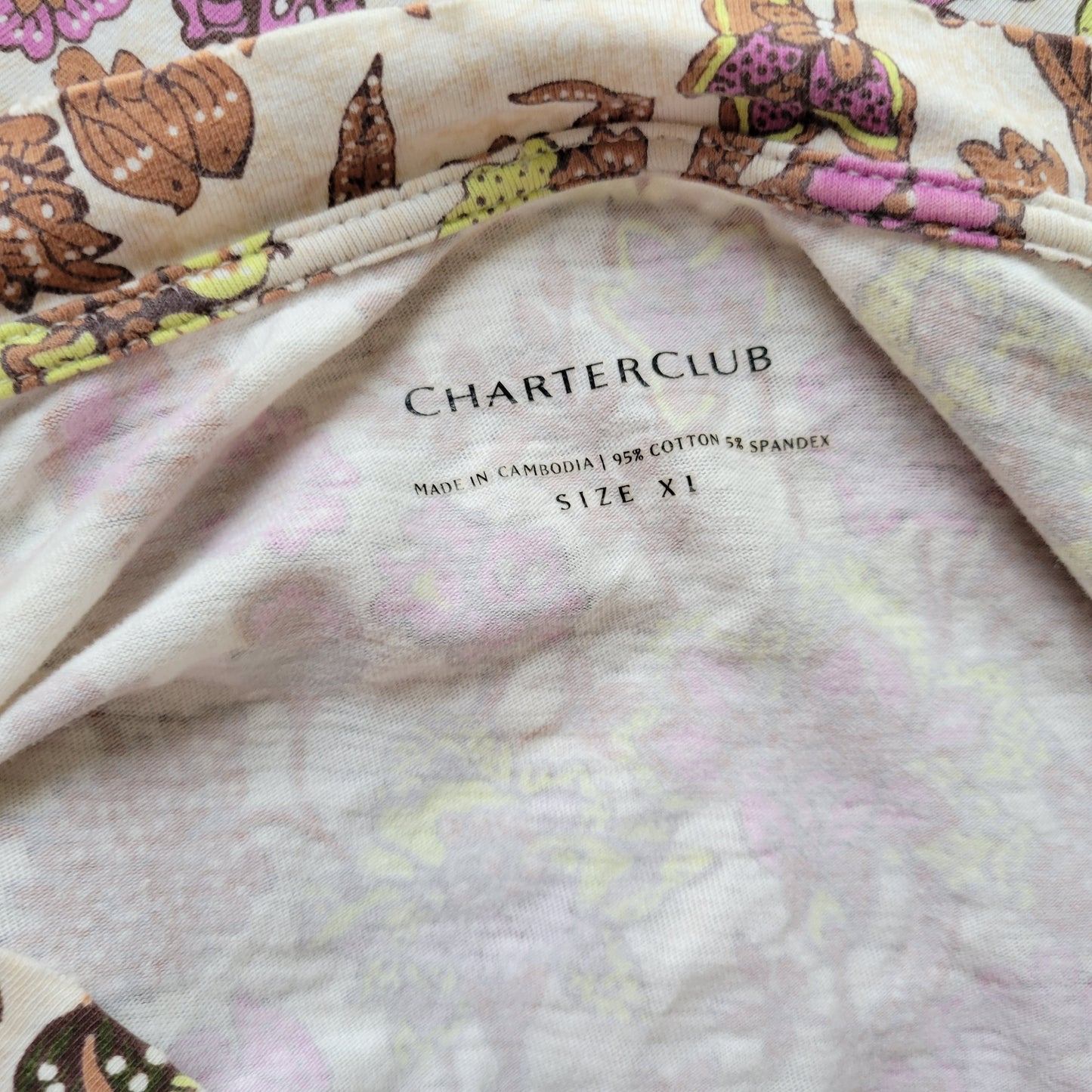 Charter Club Womens Floral V Neck T Shirt XL Multicolor Short Sleeve FLO19E