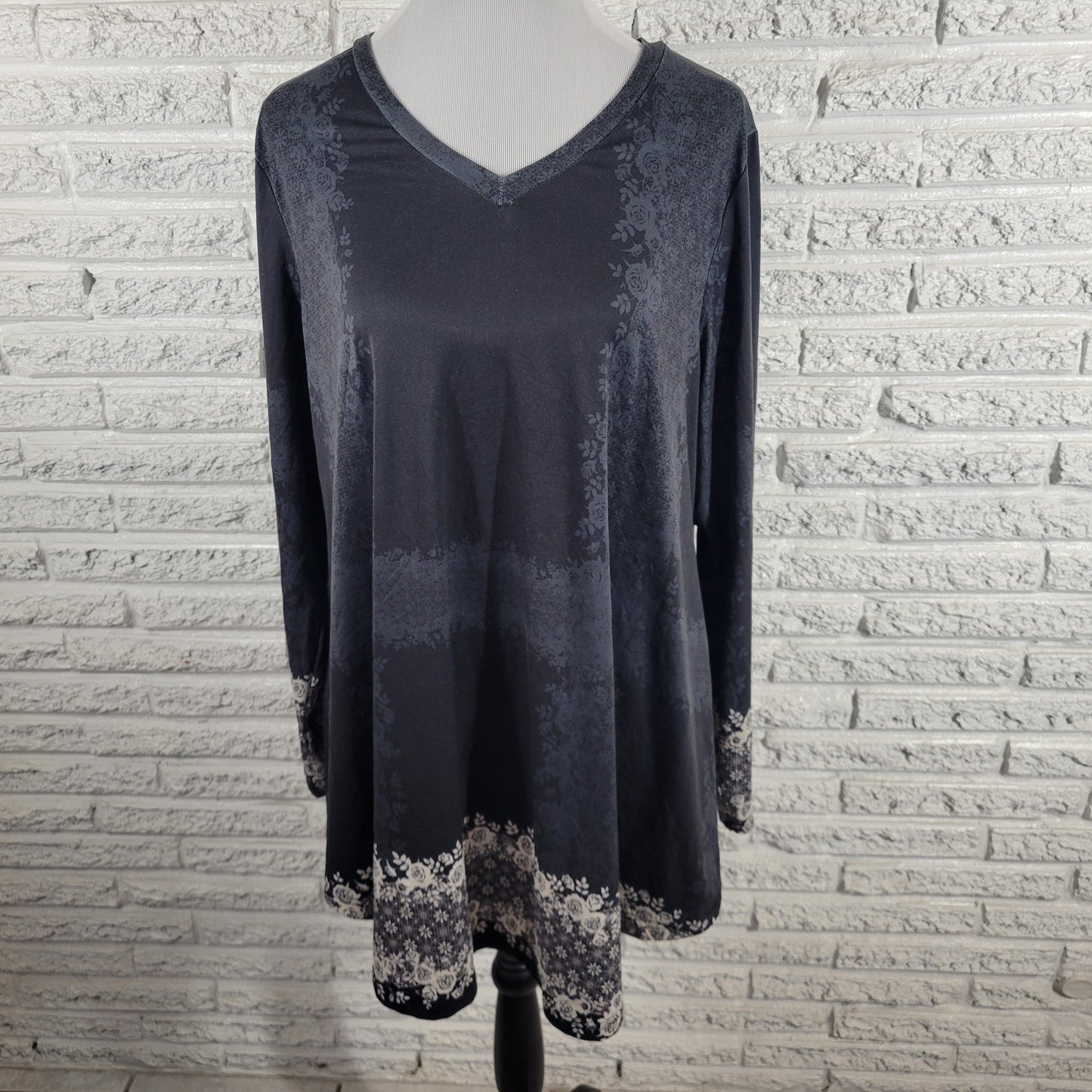 Azalea Firmiana Womens Indigo Blue White Floral Tunic Blouse 1XL FLO3E