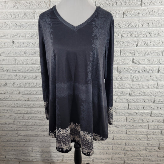 Azalea Firmiana Womens Indigo Blue White Floral Tunic Blouse 1XL FLO3E