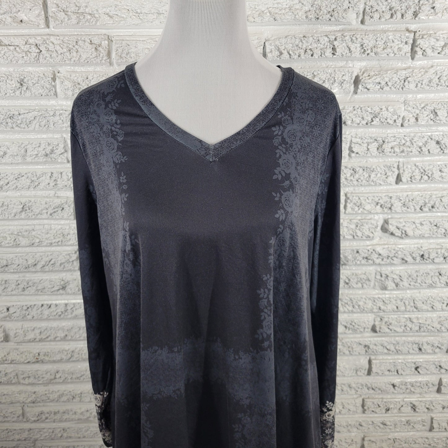 Azalea Firmiana Womens Indigo Blue White Floral Tunic Blouse 1XL FLO3E