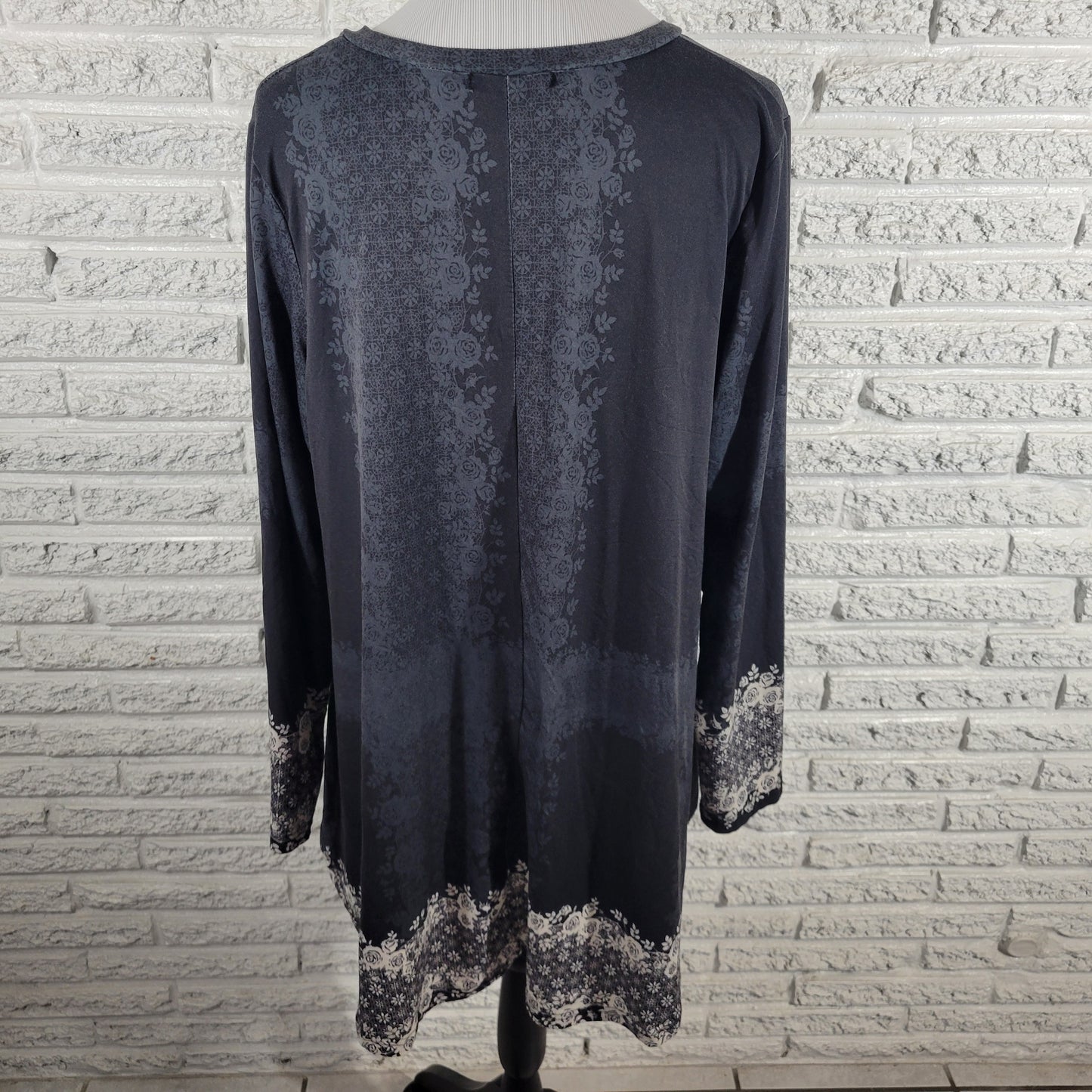 Azalea Firmiana Womens Indigo Blue White Floral Tunic Blouse 1XL FLO3E