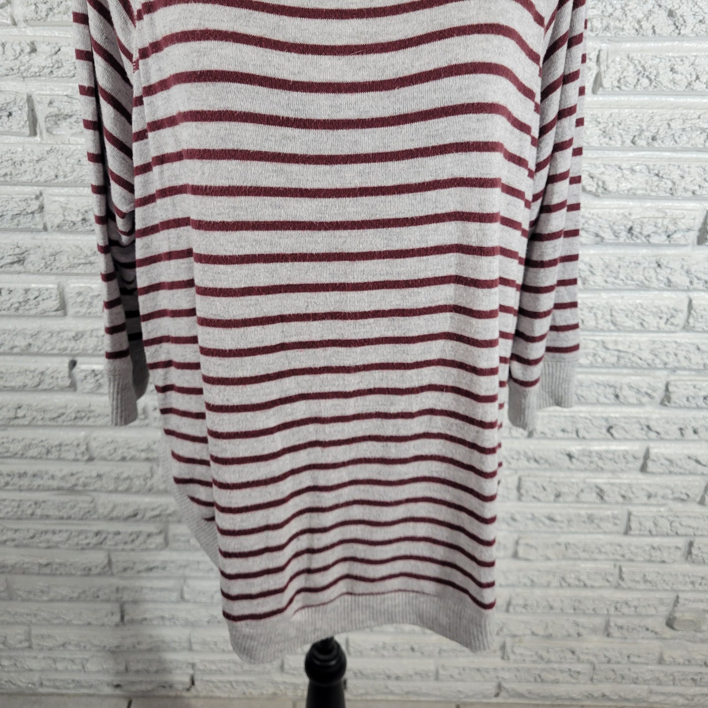 Maurices Womens Brown Gray Striped Sweater 1X Crew Neck 3/4 Sleeve Knit STR99XE