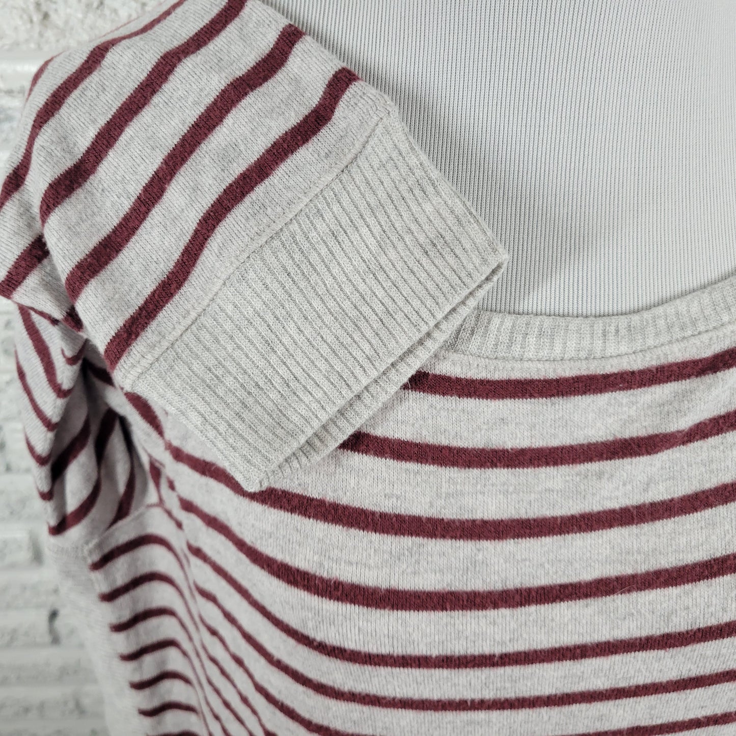 Maurices Womens Brown Gray Striped Sweater 1X Crew Neck 3/4 Sleeve Knit STR99XE
