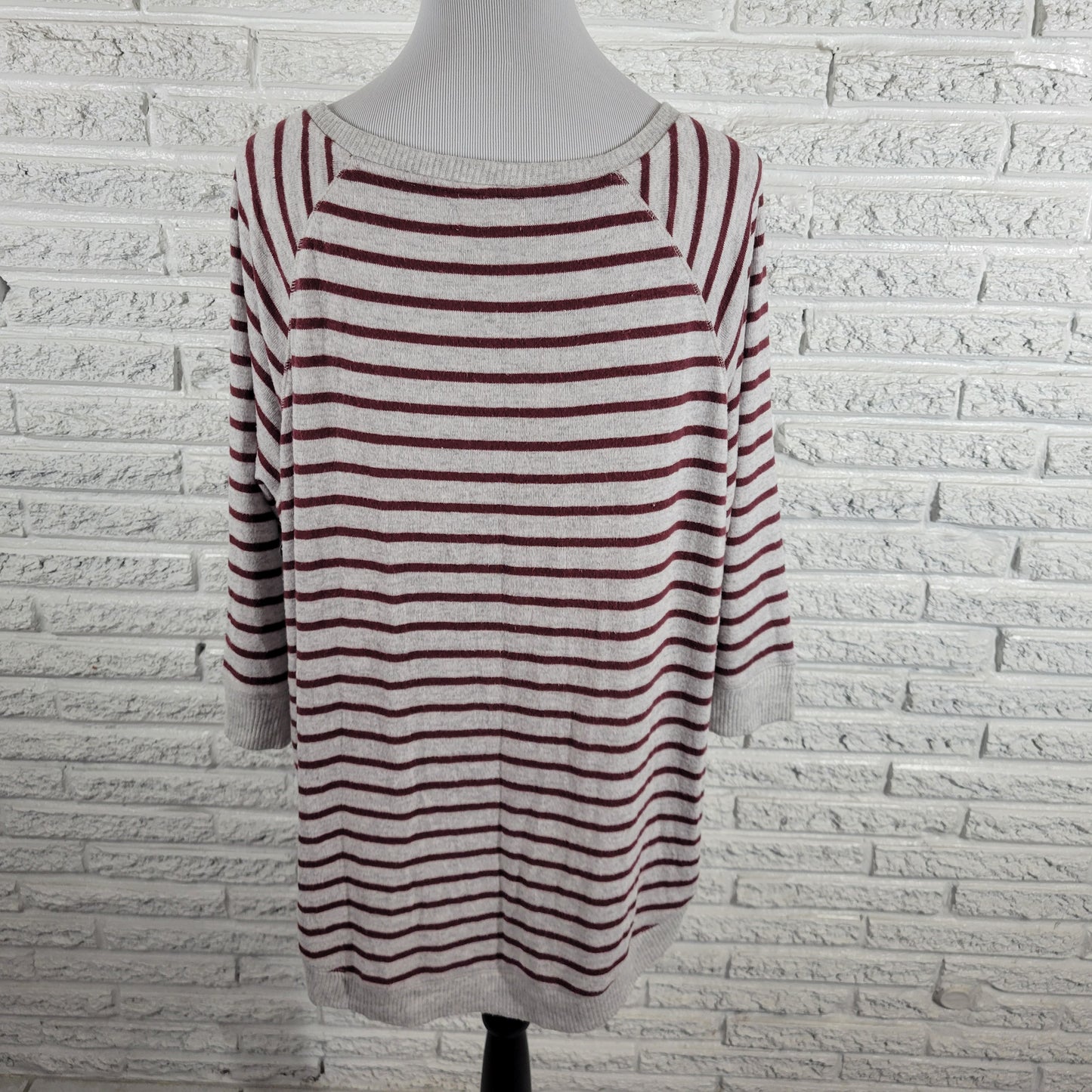 Maurices Womens Brown Gray Striped Sweater 1X Crew Neck 3/4 Sleeve Knit STR99XE