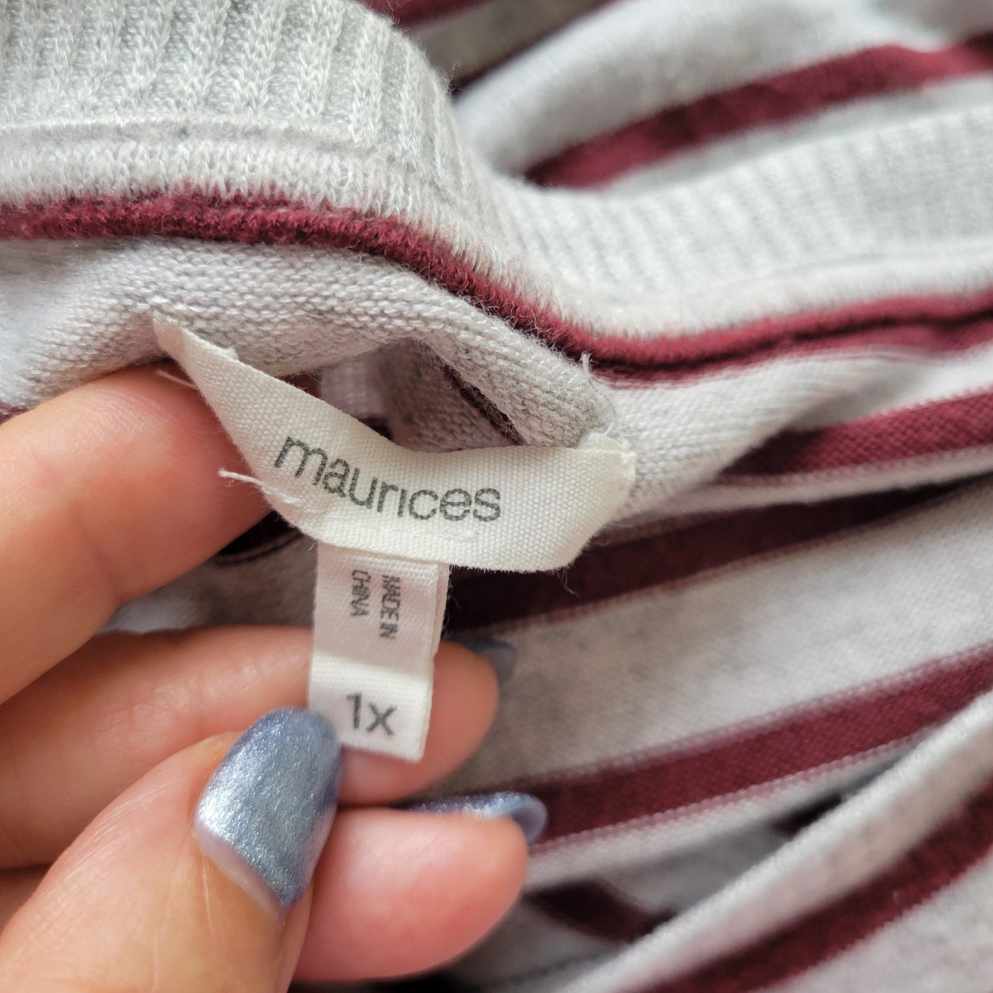Maurices Womens Brown Gray Striped Sweater 1X Crew Neck 3/4 Sleeve Knit STR99XE