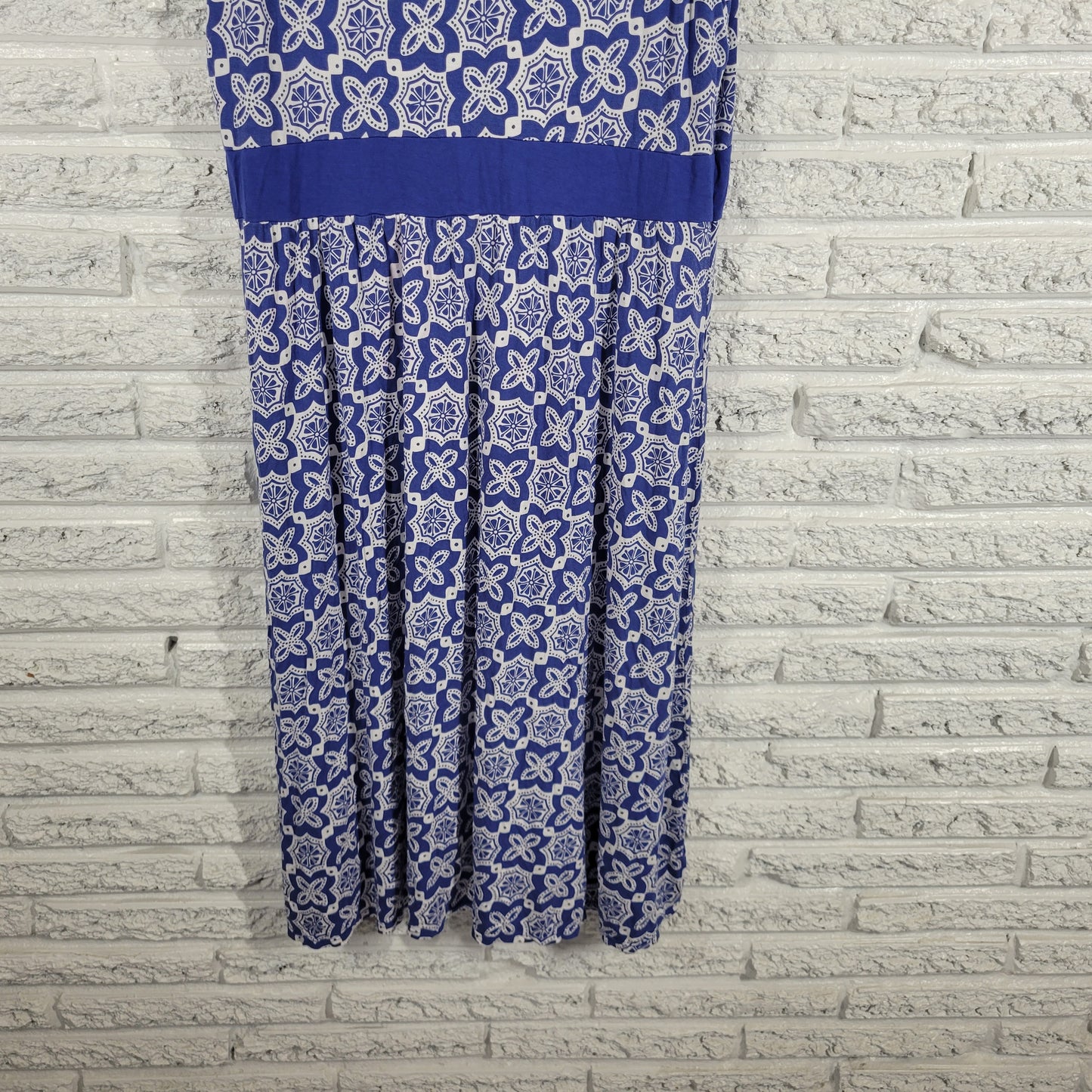 LL Bean Womens Blue White Geometric Sheath Dress XL Sleeveless V-Neck GEO107XE