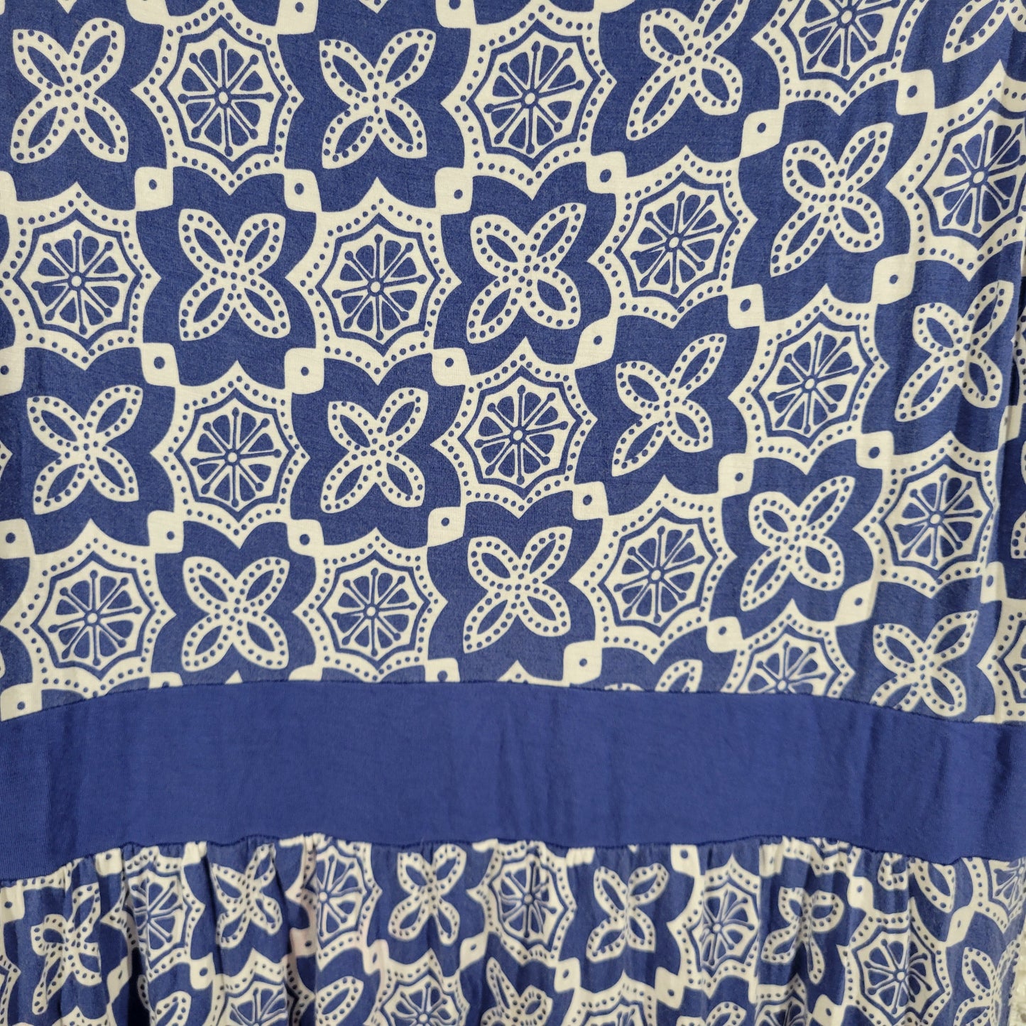 LL Bean Womens Blue White Geometric Sheath Dress XL Sleeveless V-Neck GEO107XE