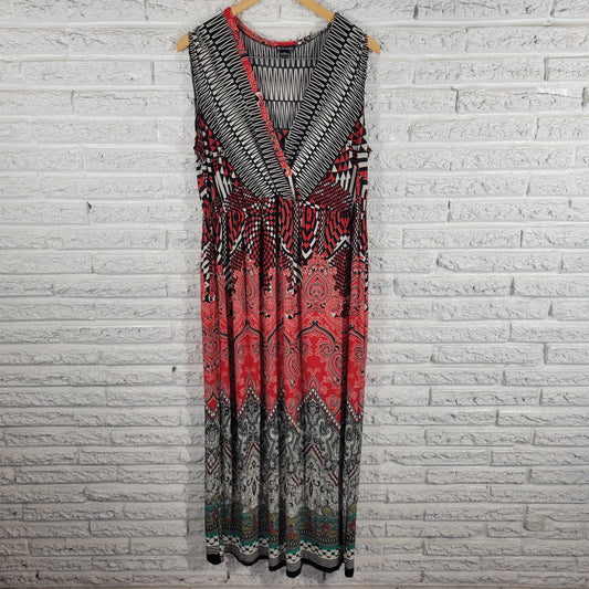 New Directions Womens Red Black Geometric Maxi Shift Dress 1X Sleeveless GEO100E