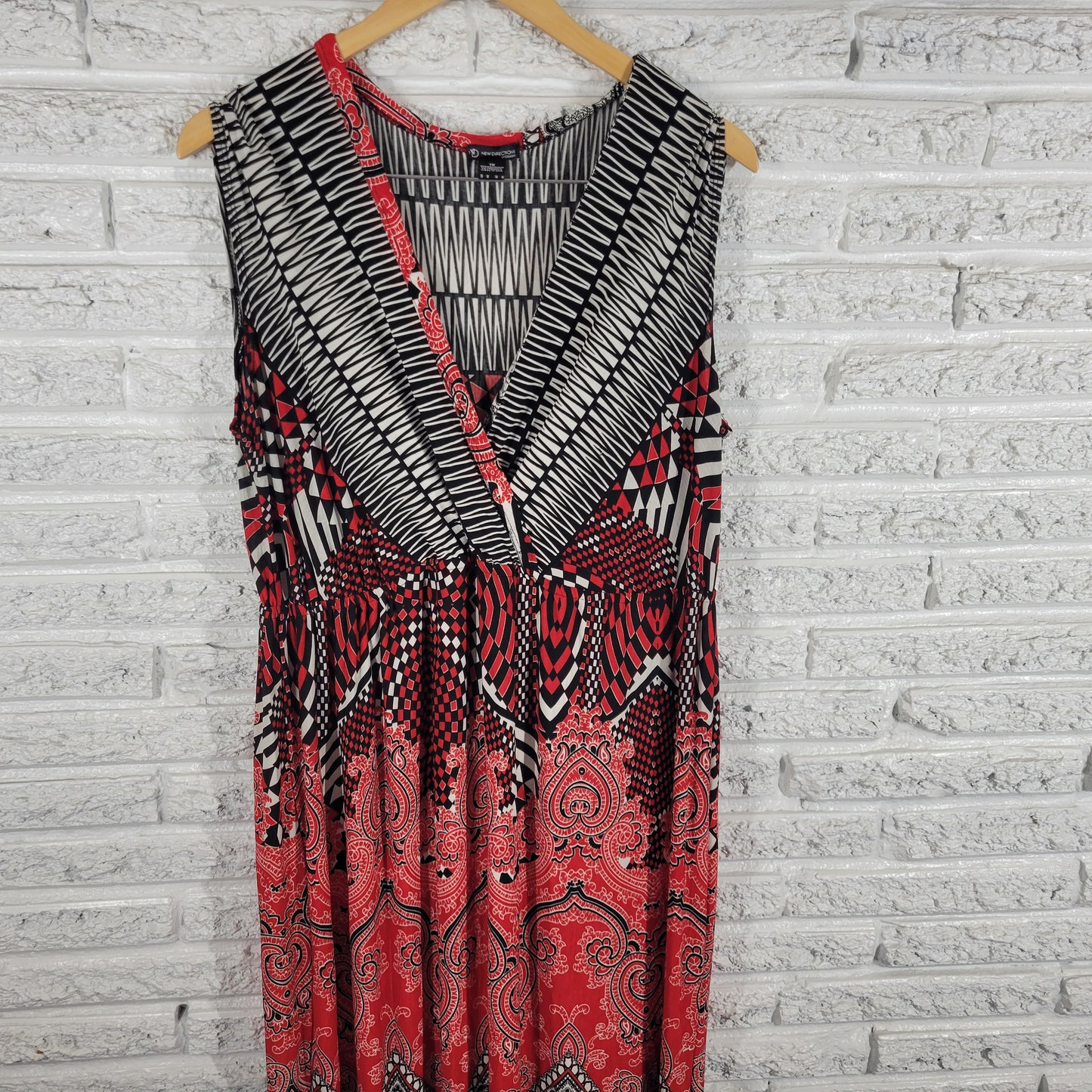 New Directions Womens Red Black Geometric Maxi Shift Dress 1X Sleeveless GEO100E