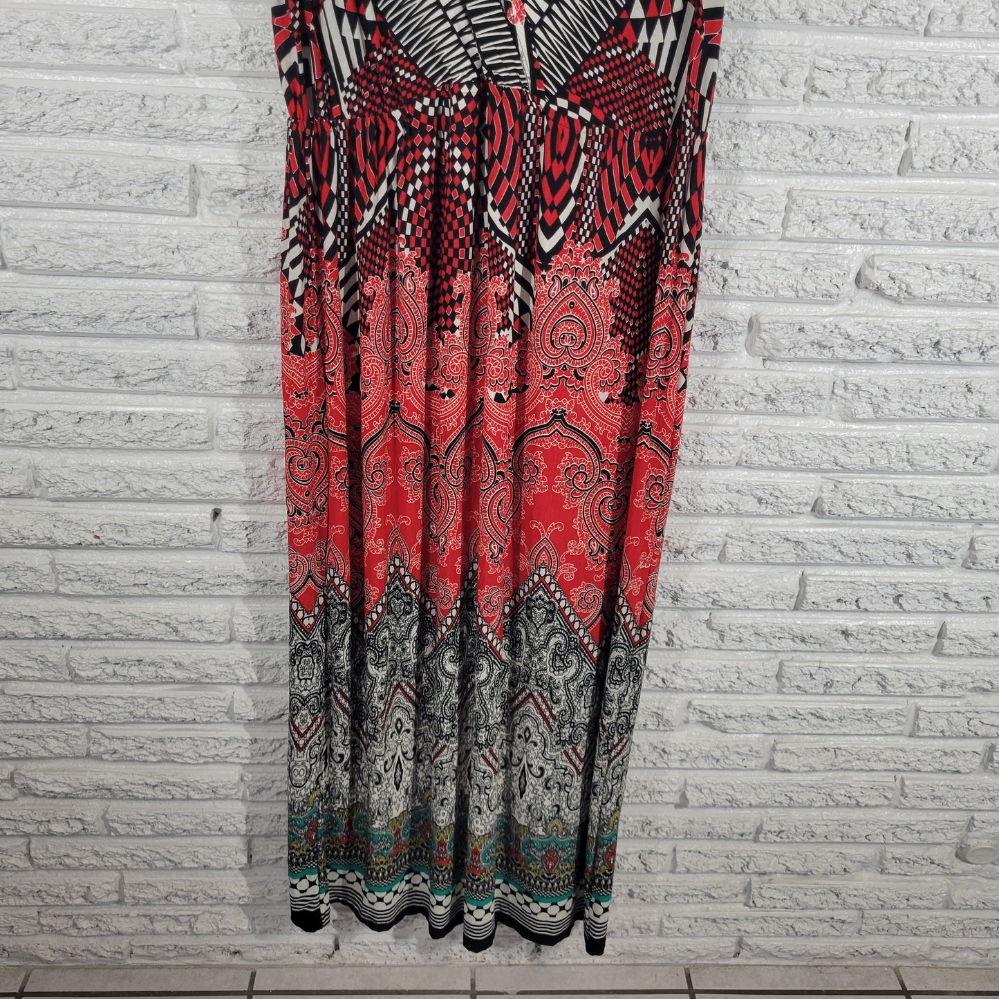 New Directions Womens Red Black Geometric Maxi Shift Dress 1X Sleeveless GEO100E