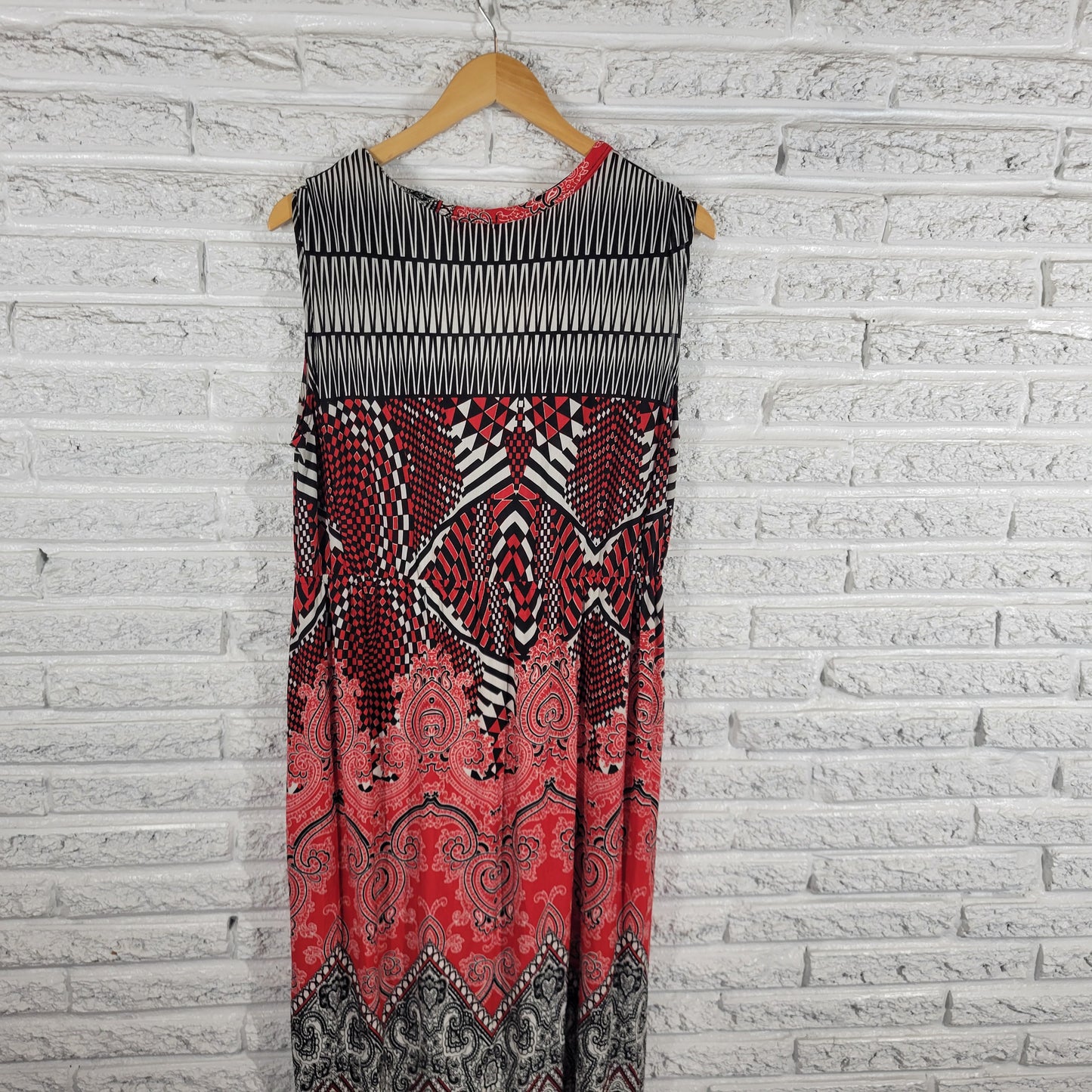 New Directions Womens Red Black Geometric Maxi Shift Dress 1X Sleeveless GEO100E