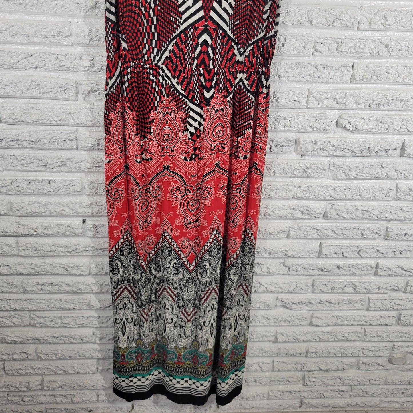 New Directions Womens Red Black Geometric Maxi Shift Dress 1X Sleeveless GEO100E