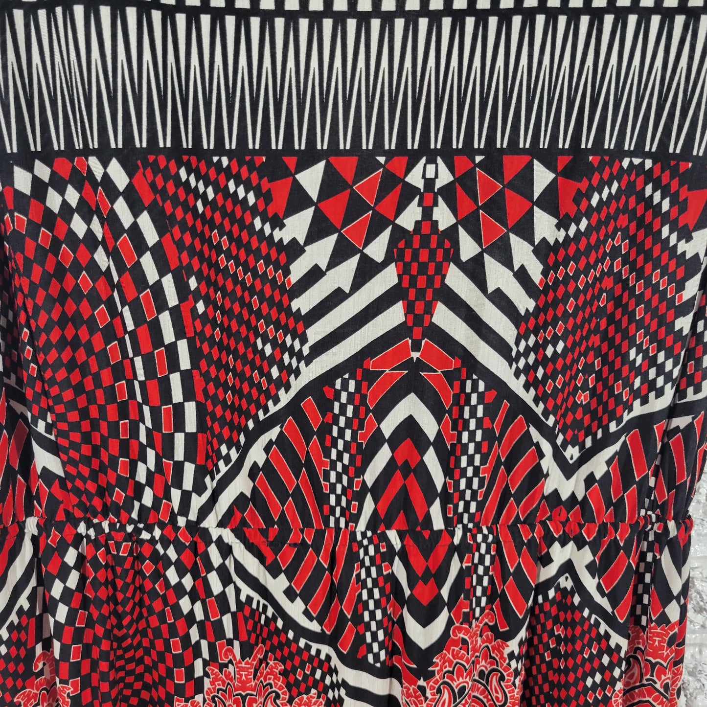 New Directions Womens Red Black Geometric Maxi Shift Dress 1X Sleeveless GEO100E