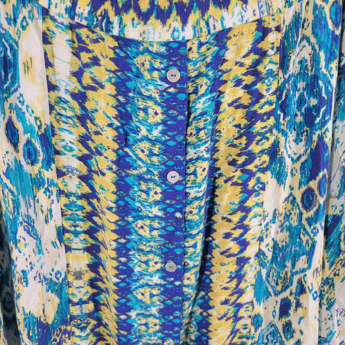 Avenue Womens Geometric Midi Skirt 22 24 Blue Yellow Handkerchief Flare GEO90E