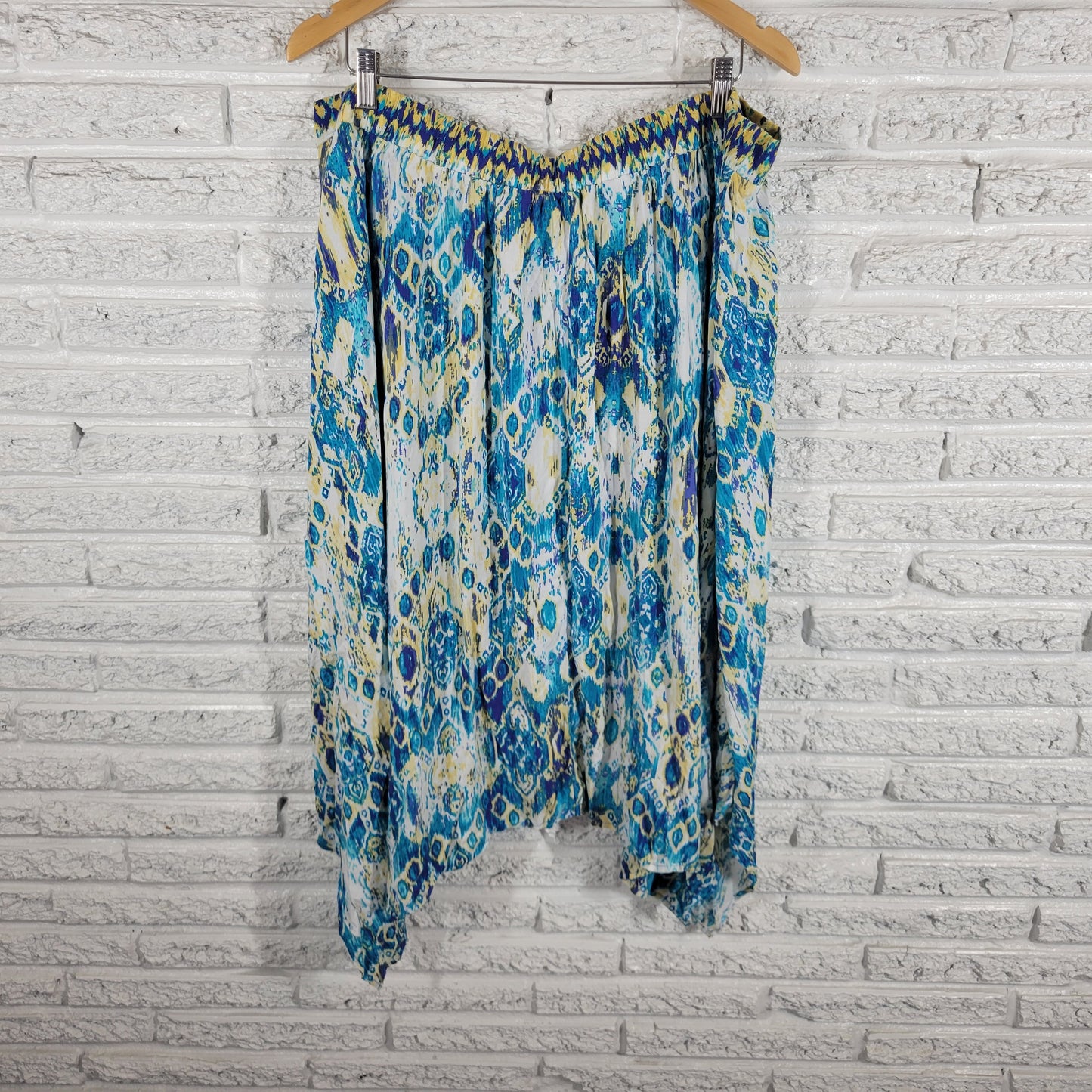 Avenue Womens Geometric Midi Skirt 22 24 Blue Yellow Handkerchief Flare GEO90E