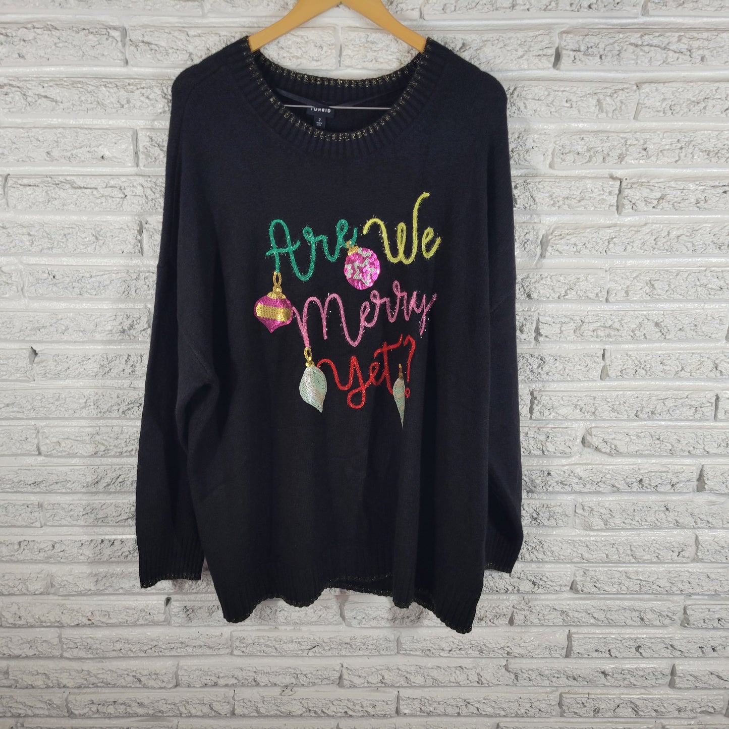 Torrid Black Sequin Metallic Christmas Sweater 2X Womens Festive Winter SWE75E