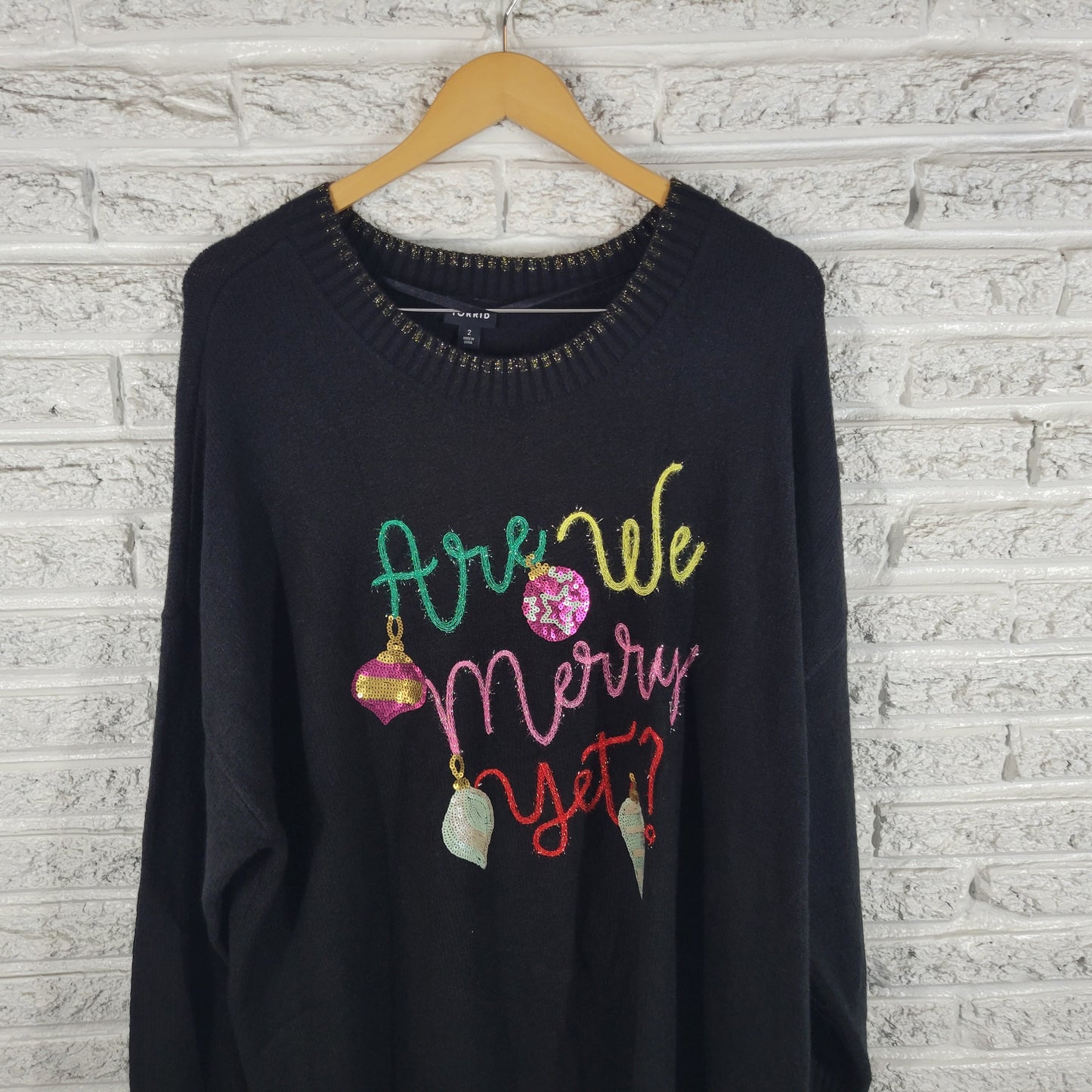 Torrid Black Sequin Metallic Christmas Sweater 2X Womens Festive Winter SWE75E