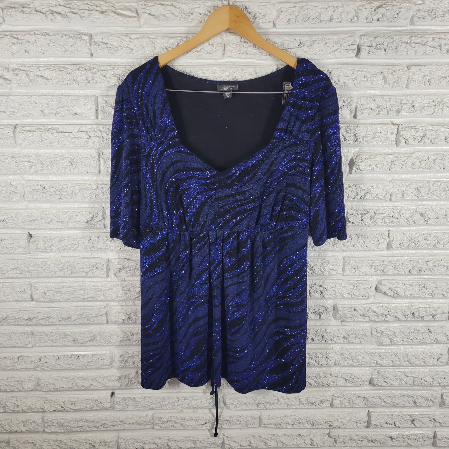 Dressbarn Womens Blue Black Swirl Sparkle Tunic 18 20 Plus Rhinestone BLU50E