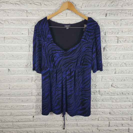 Dressbarn Womens Blue Black Swirl Sparkle Tunic 18 20 Plus Rhinestone BLU50E