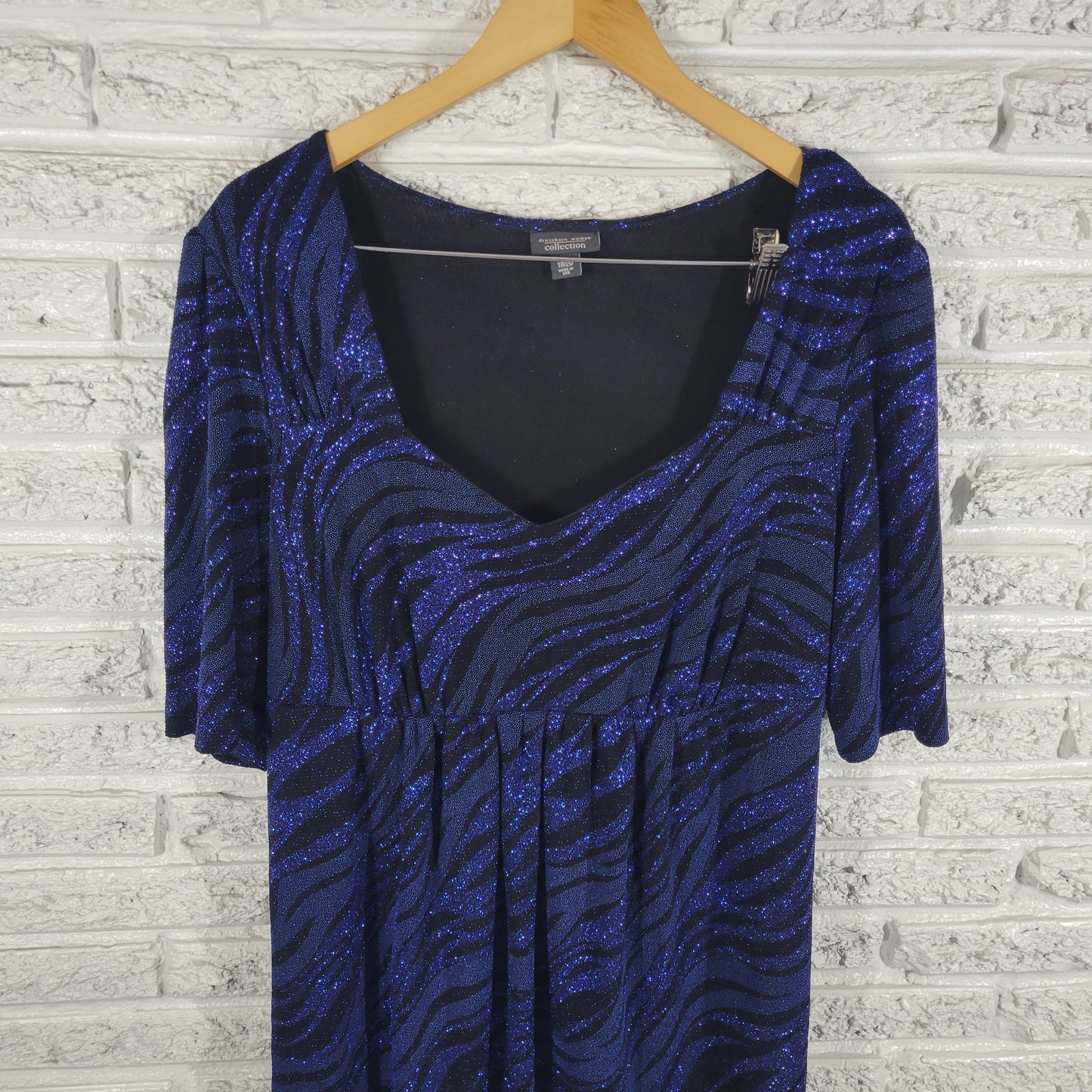 Dressbarn Womens Blue Black Swirl Sparkle Tunic 18 20 Plus Rhinestone BLU50E