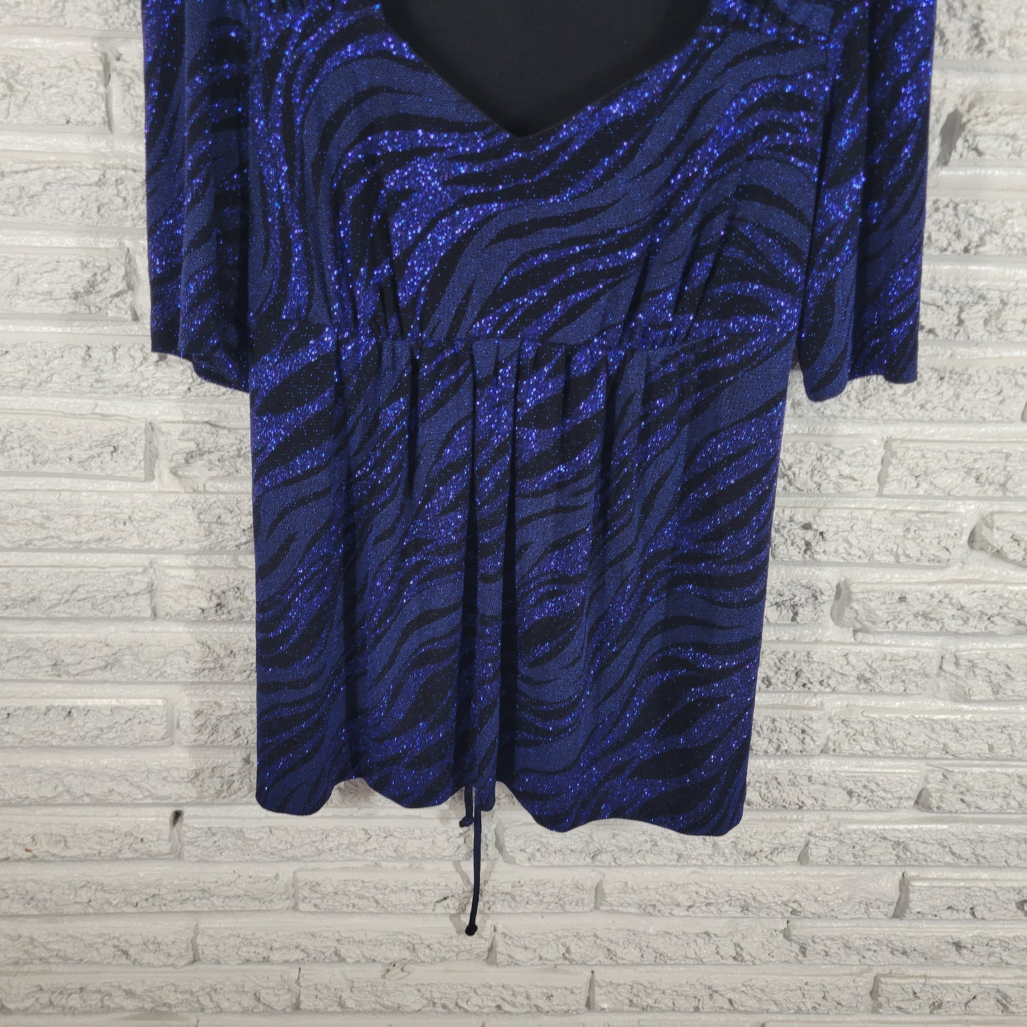 Dressbarn Womens Blue Black Swirl Sparkle Tunic 18 20 Plus Rhinestone BLU50E