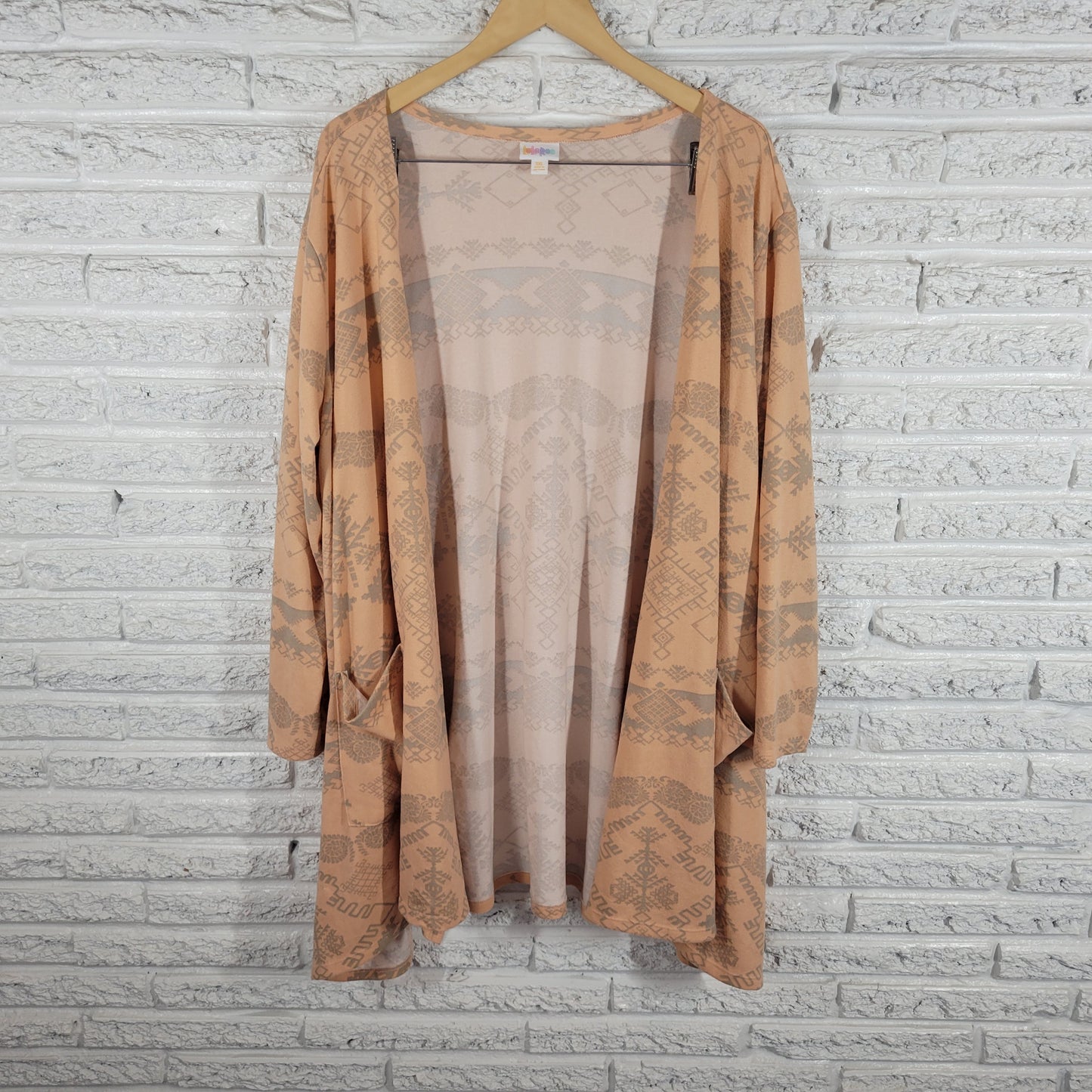 LuLaRoe Womens Orange Gray Geometric Open Cardigan Sweater 3XL Plus Knit GEO97E