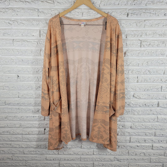 LuLaRoe Womens Orange Gray Geometric Open Cardigan Sweater 3XL Plus Knit GEO97E