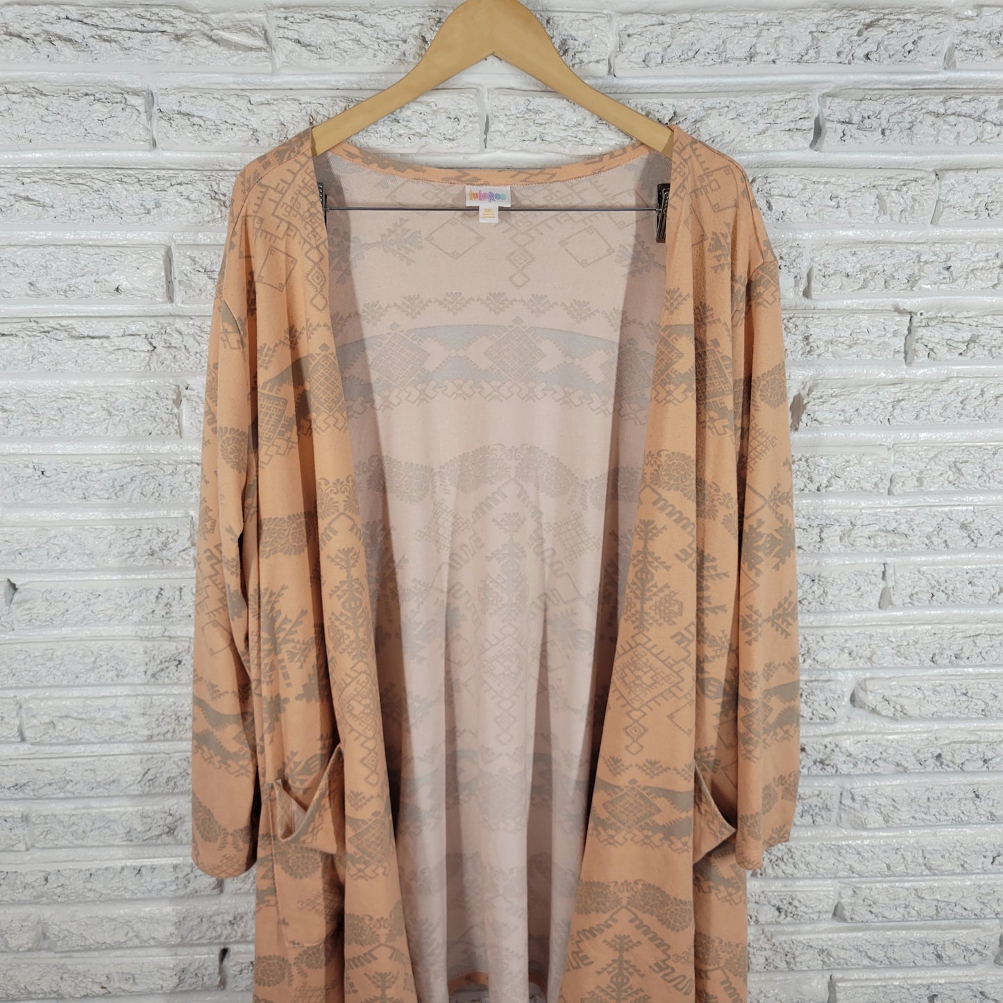 LuLaRoe Womens Orange Gray Geometric Open Cardigan Sweater 3XL Plus Knit GEO97E