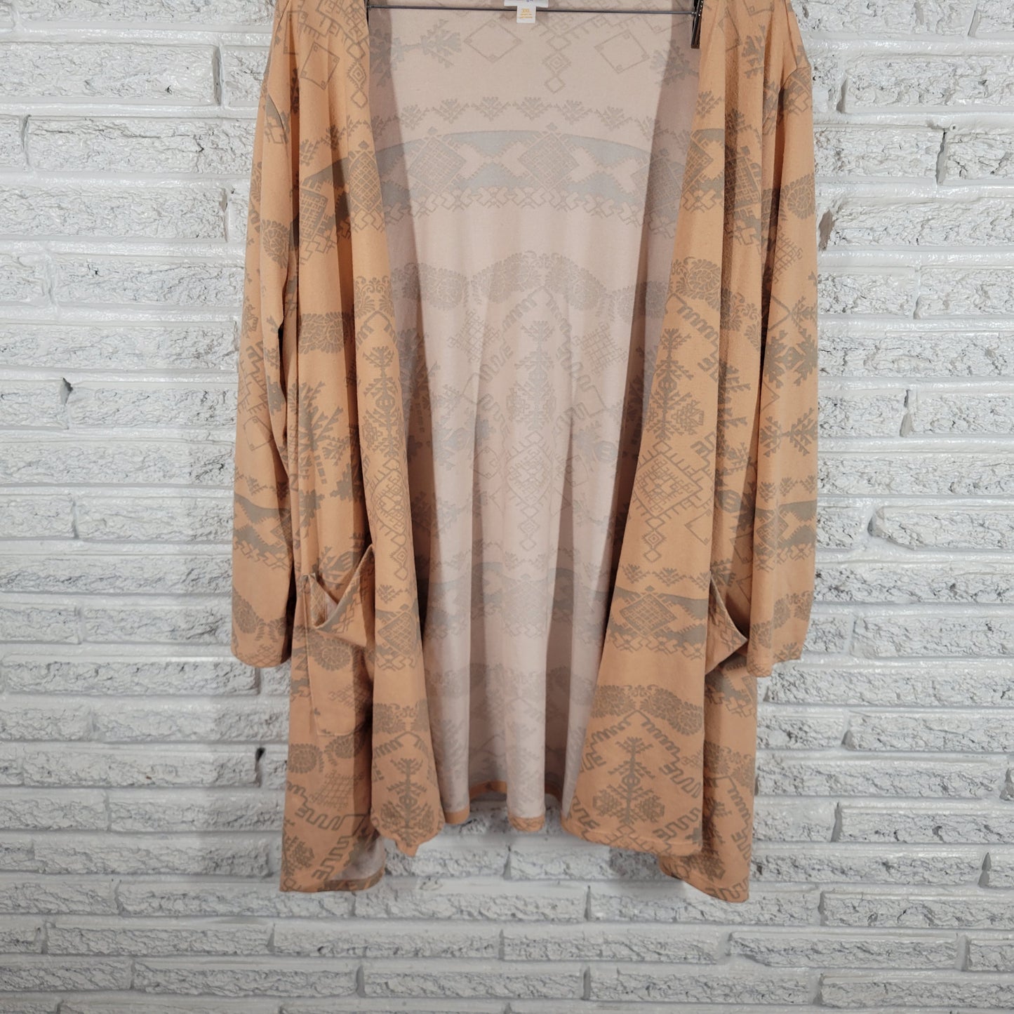 LuLaRoe Womens Orange Gray Geometric Open Cardigan Sweater 3XL Plus Knit GEO97E