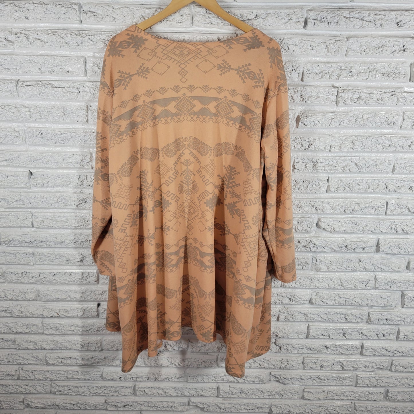 LuLaRoe Womens Orange Gray Geometric Open Cardigan Sweater 3XL Plus Knit GEO97E