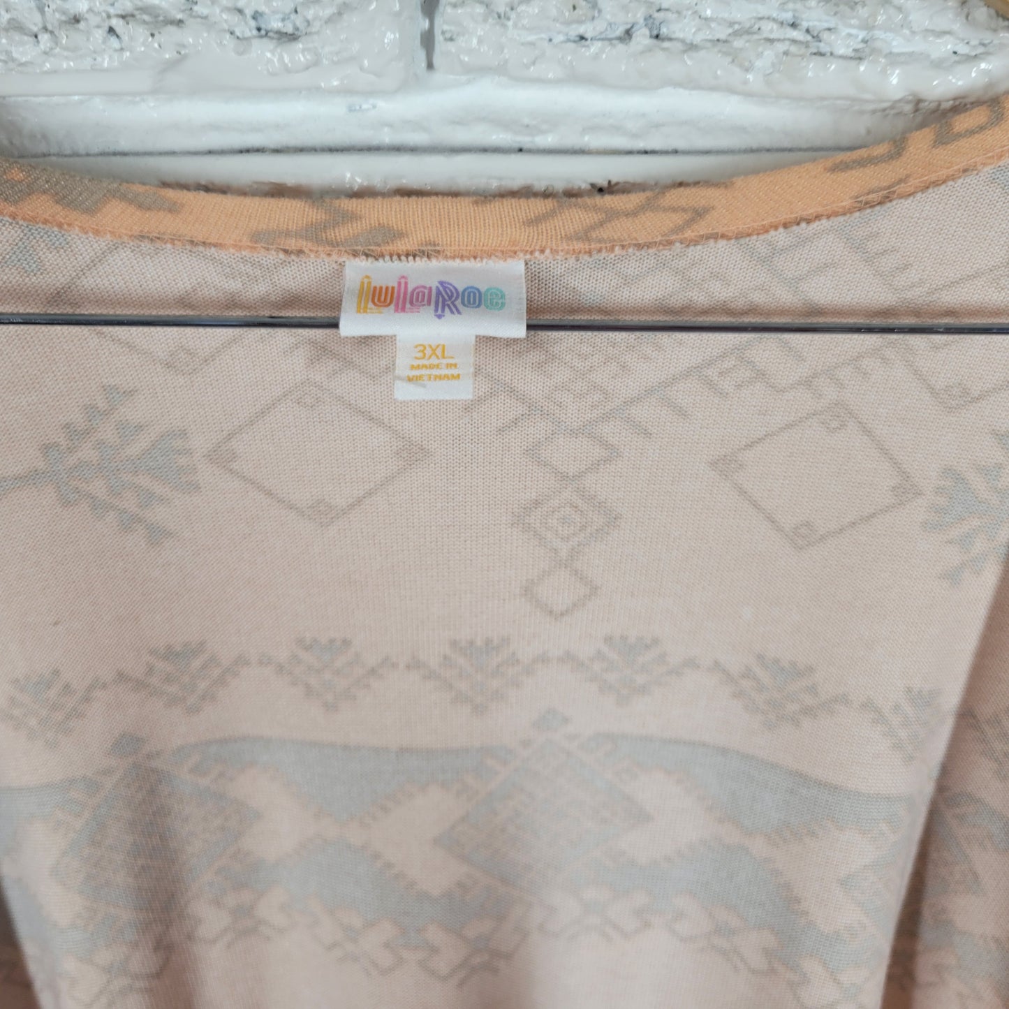 LuLaRoe Womens Orange Gray Geometric Open Cardigan Sweater 3XL Plus Knit GEO97E
