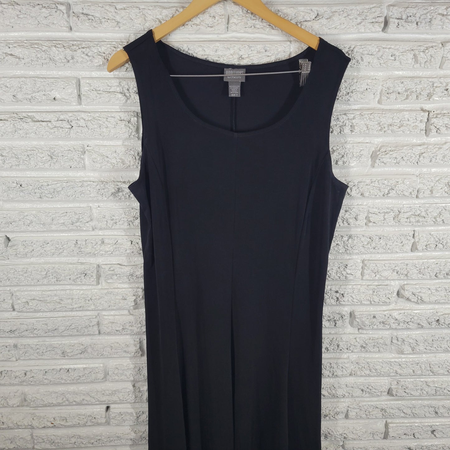 Chicos Additions Womens Black Tank Dress XL Solid Knit Knee Length BLA64E