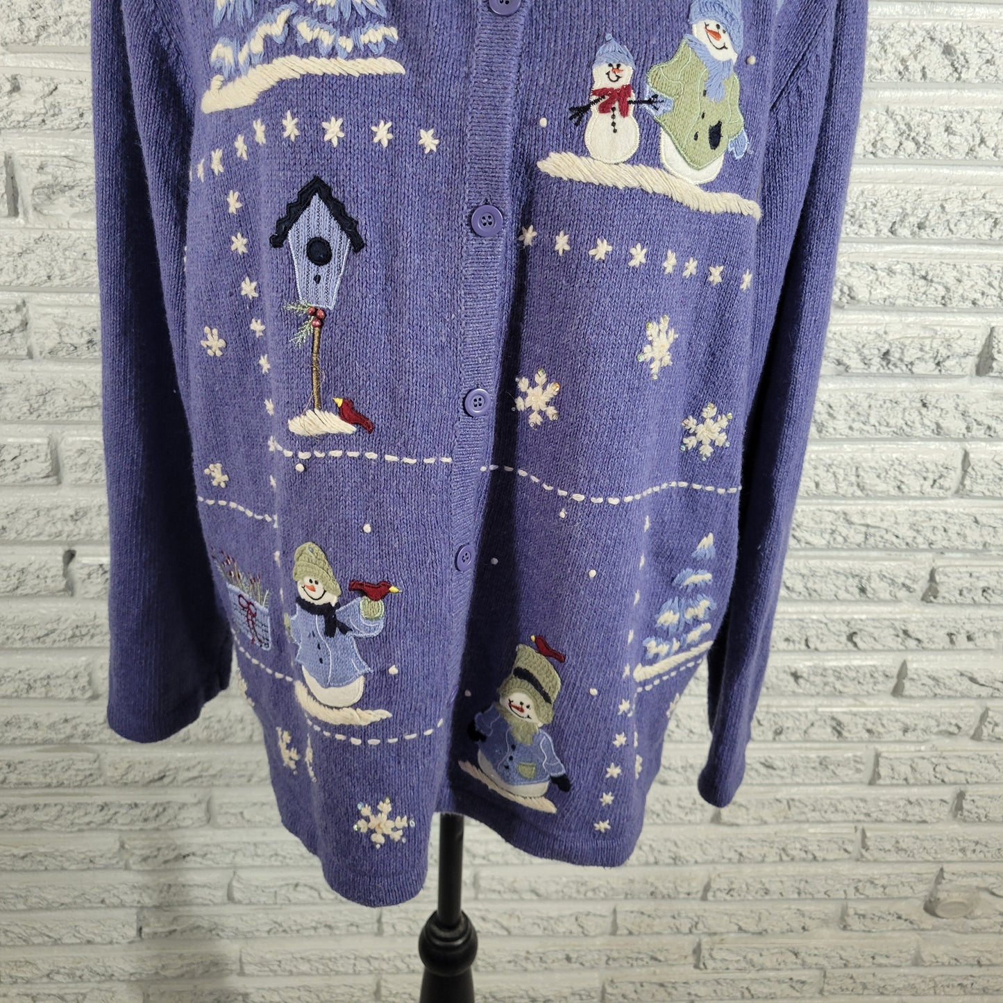 Croft & Barrow Christmas Cardigan Sweater 2X Purple Snowman Winter Angora SWE6E