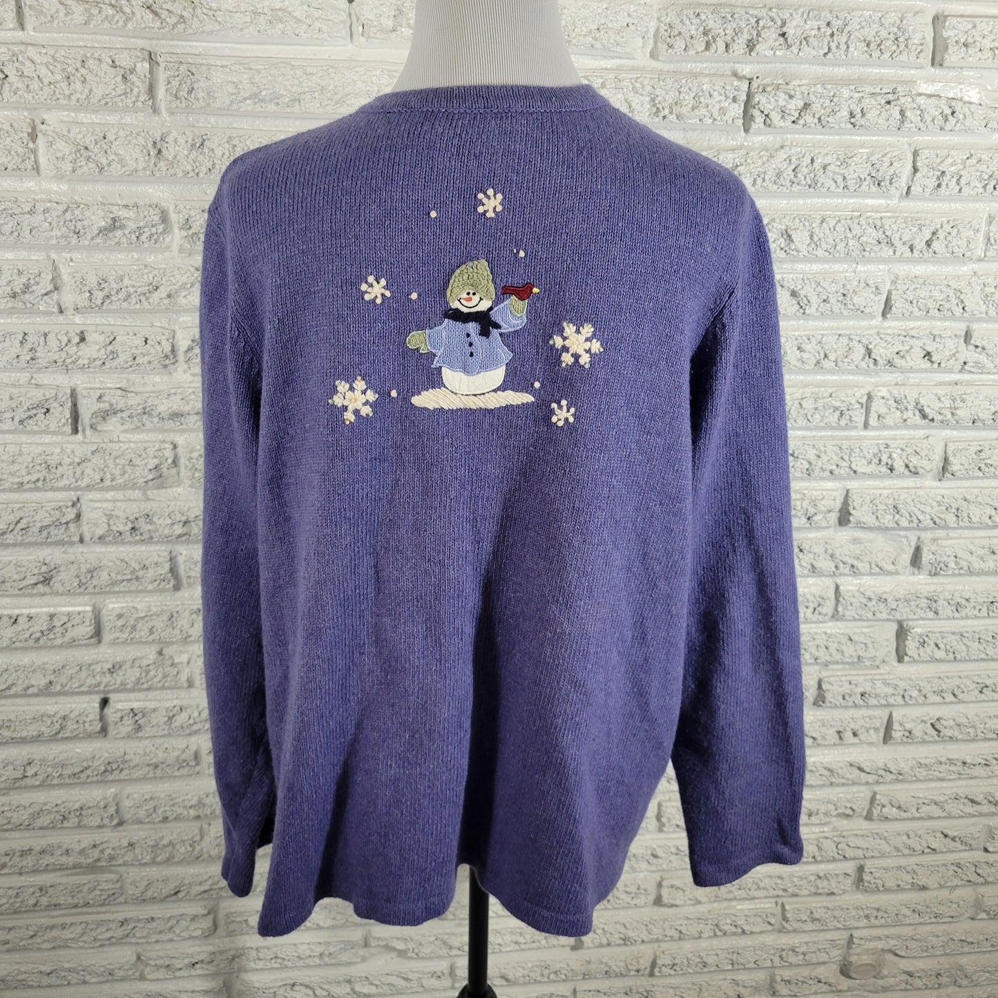 Croft & Barrow Christmas Cardigan Sweater 2X Purple Snowman Winter Angora SWE6E