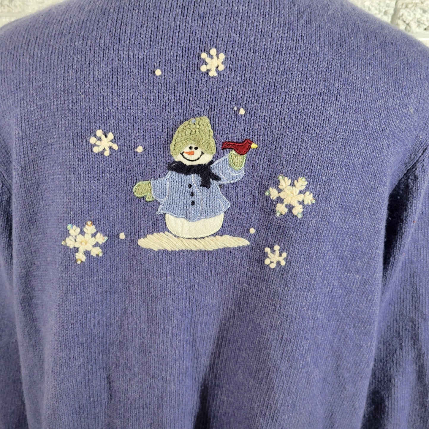 Croft & Barrow Christmas Cardigan Sweater 2X Purple Snowman Winter Angora SWE6E