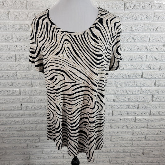 JM Collection Women XL Tunic Top Black Tan Swirl Short Sleeve Stretch WAT72XE