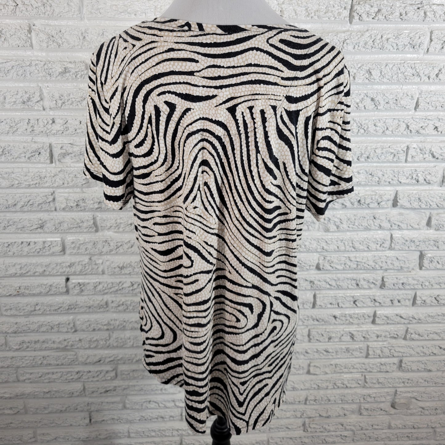 JM Collection Women XL Tunic Top Black Tan Swirl Short Sleeve Stretch WAT72XE