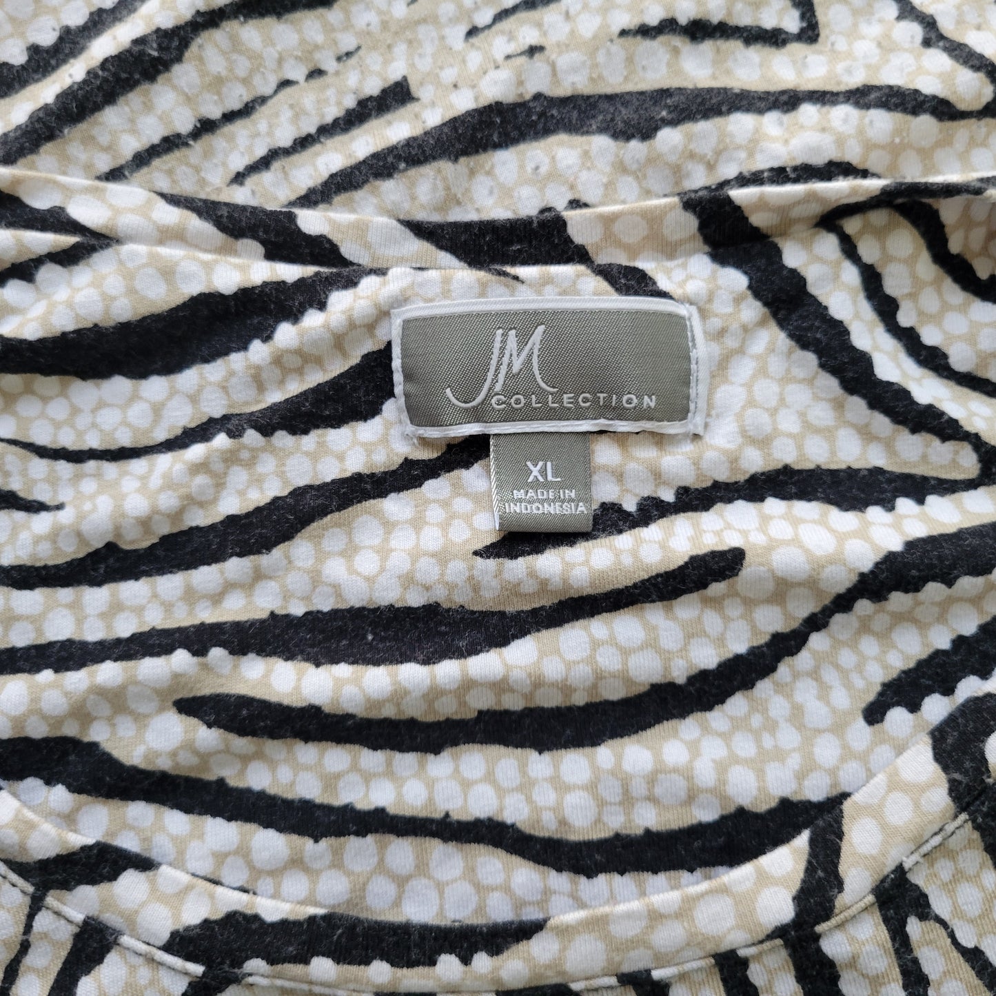 JM Collection Women XL Tunic Top Black Tan Swirl Short Sleeve Stretch WAT72XE