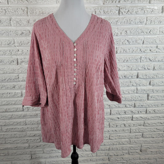 Ulla Popken Tunic Blouse Womens 20/22 Red White Stripe Seersucker STR103E