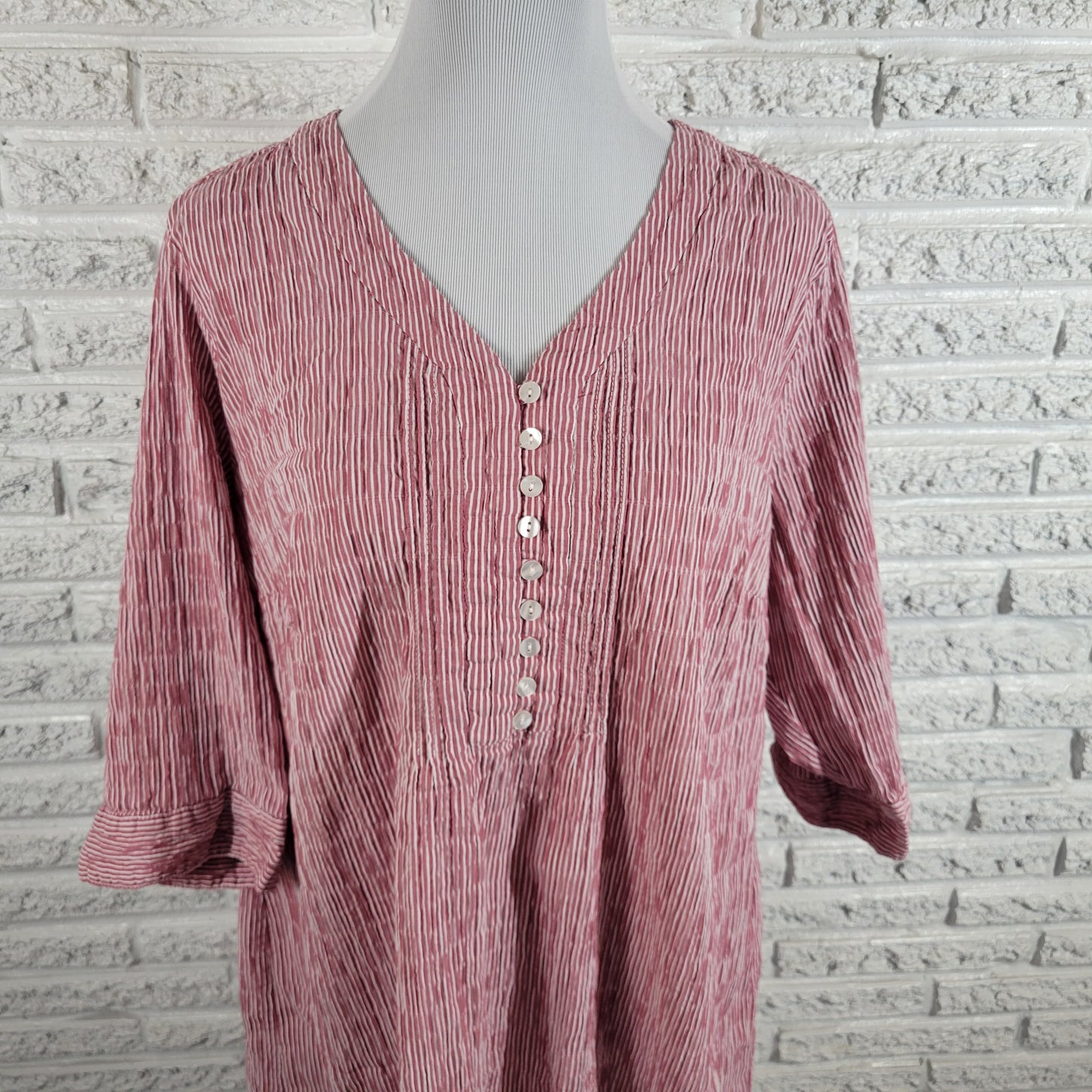 Ulla Popken Tunic Blouse Womens 20/22 Red White Stripe Seersucker STR103E
