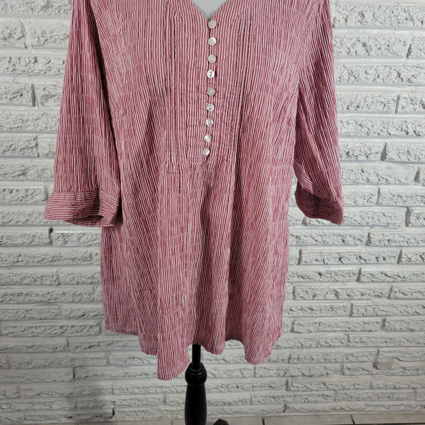 Ulla Popken Tunic Blouse Womens 20/22 Red White Stripe Seersucker STR103E