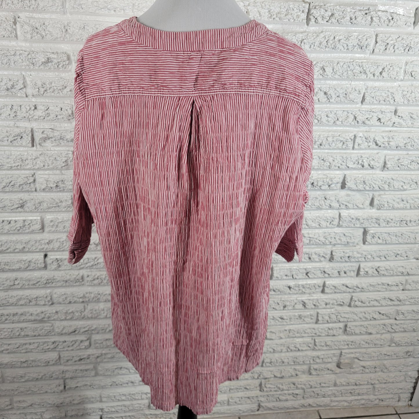 Ulla Popken Tunic Blouse Womens 20/22 Red White Stripe Seersucker STR103E