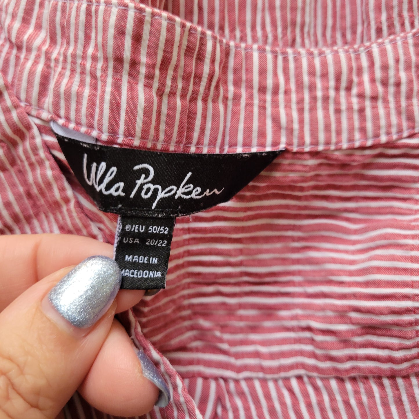 Ulla Popken Tunic Blouse Womens 20/22 Red White Stripe Seersucker STR103E
