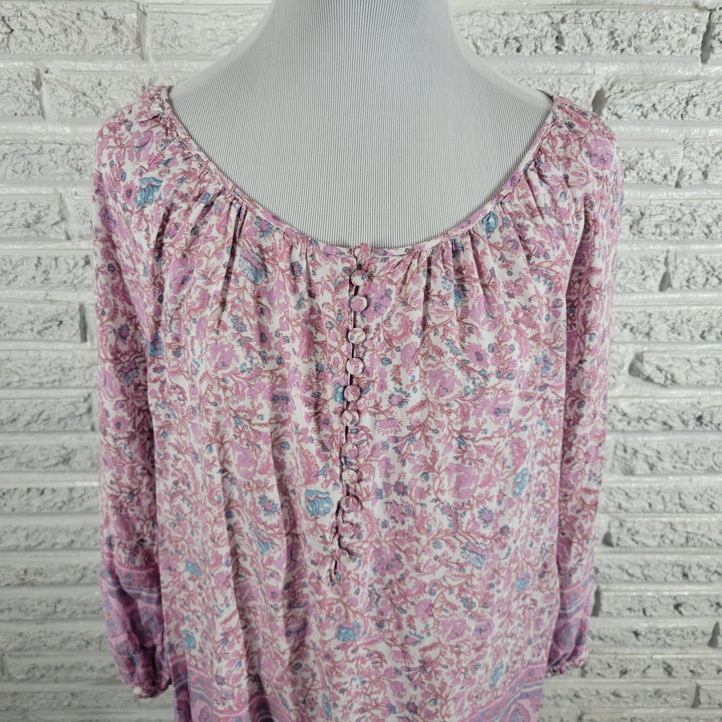 Cynthia Rowley Top Womens 1X Purple Blue Floral Long Sleeve Button Rayon FLO68E